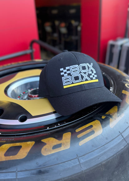 Box Box Yellow Stripe Trucker Hat