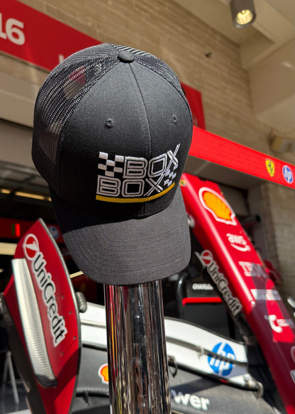 Box Box Yellow Stripe Trucker Hat