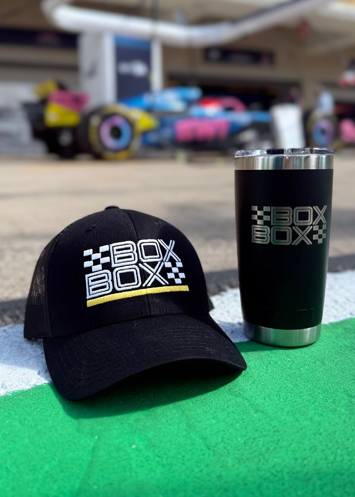 Box Box Yellow Stripe Trucker Hat